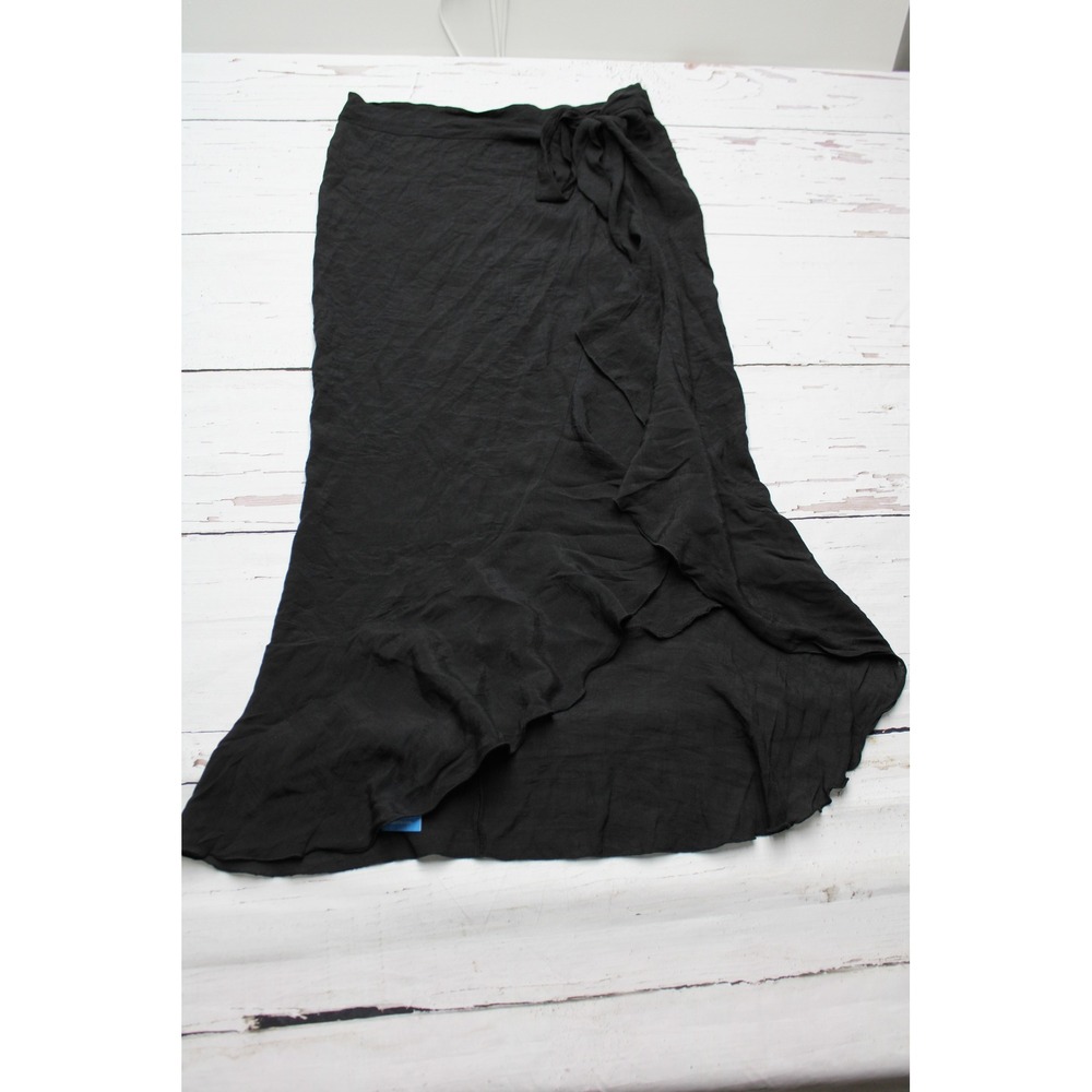 Cupshe Ruffle Hem Wrap Midi Skirt Rayon Blend Black One Size Boho-Chic